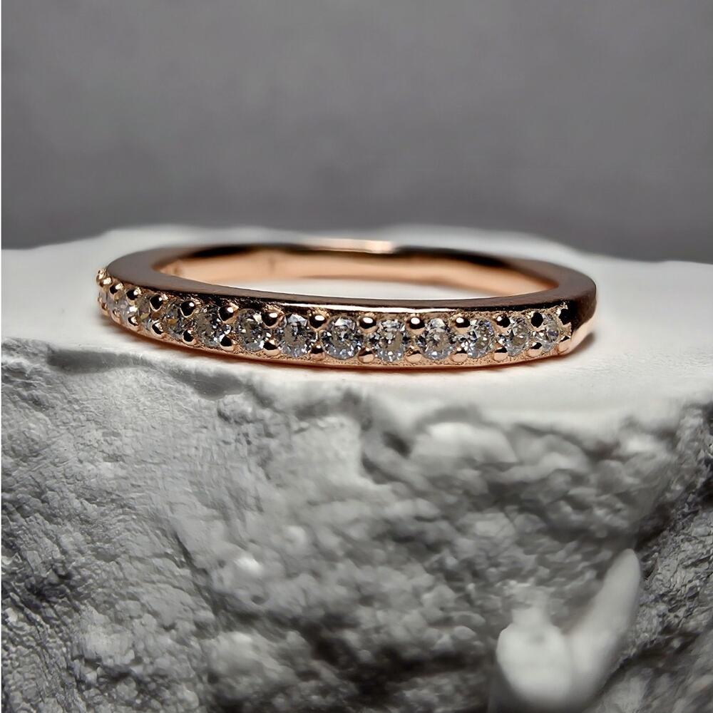 Size 7 Rose Gold Moissanite Half Eternity Stackable Ring 925 Sterling Silver